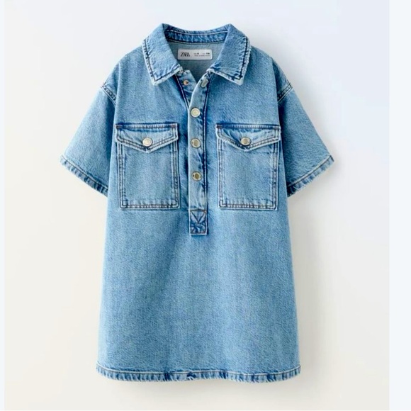Zara Other - So cute! ZARA durable denim shirt jean henley button up mini dress 8 kids girls